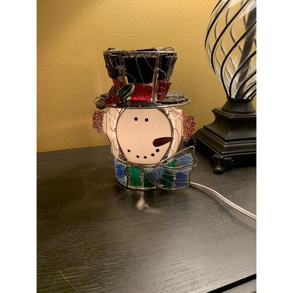 Unbranded Other - STAINED GLASS ACCENT LAMP NIGHT LIGHT 8” TALL SNOWMAN CHRISTMAS TIFFANY STYLE